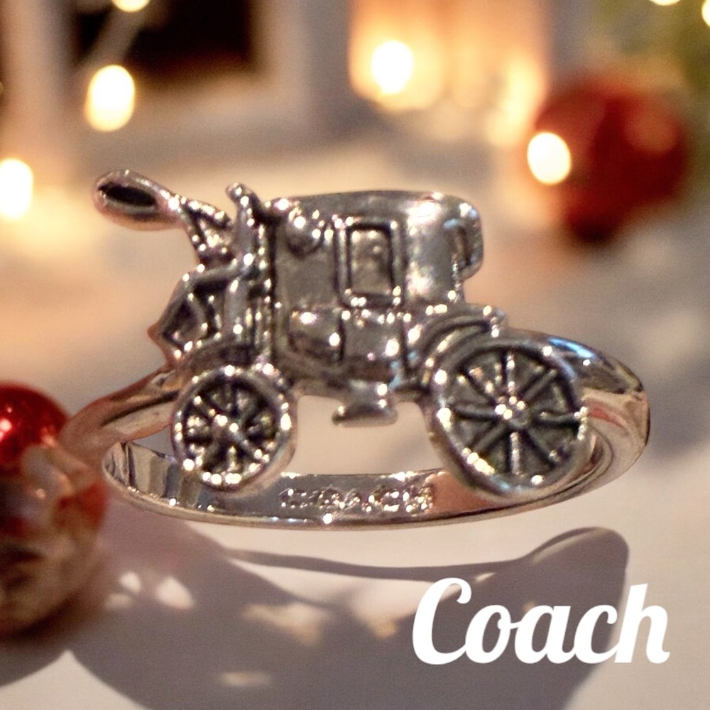 Coach silver tone coach ring with Coach brand size 7 - Picture 2 of 5